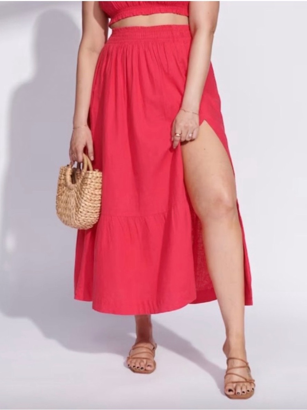 Abercrombie & Fitch Coral-Red High-Slit Maxi Skirt